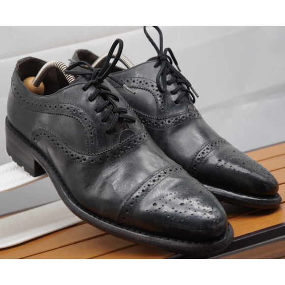 New! FREEBIRD Steven George Black Brogue Leather Oxford Wingtip Shoes Size 10 - Picture 2 of 14